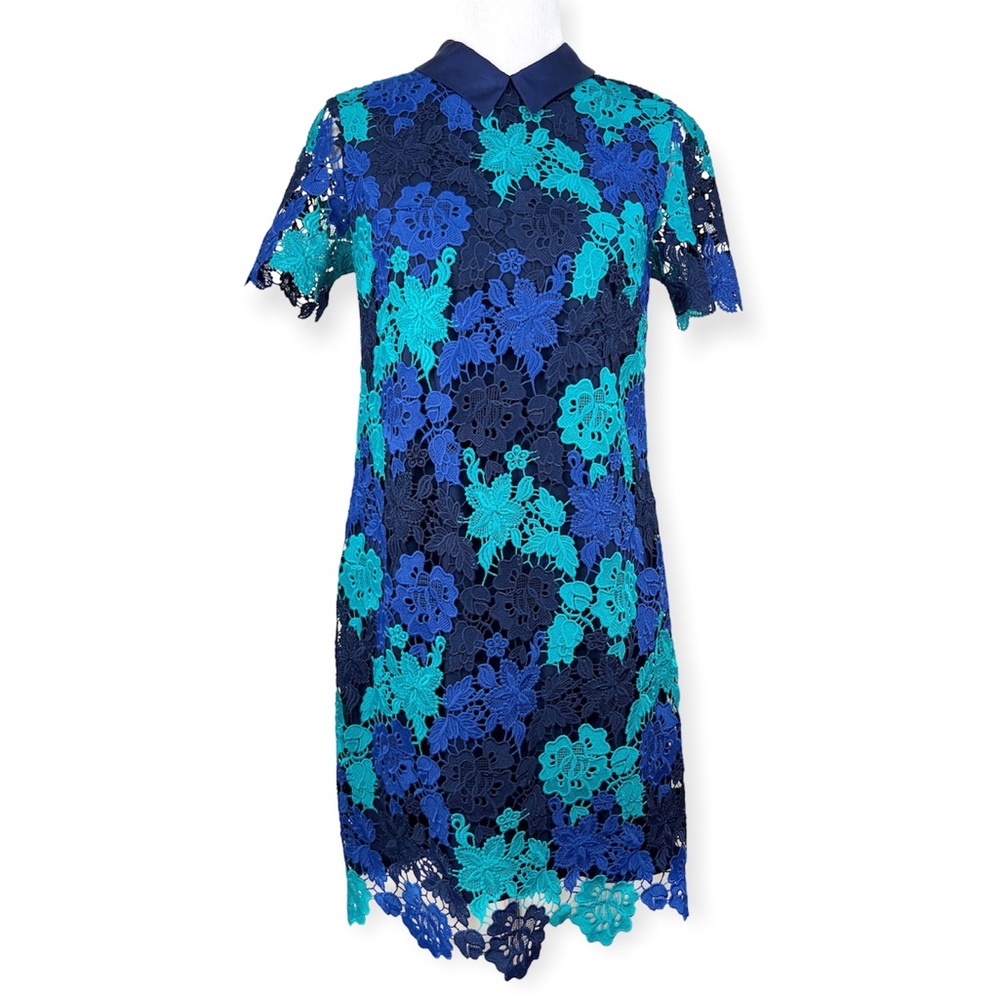 Draper James June Floral Lace Short Sleeve Dress Blue Teal Navy Sz 6
